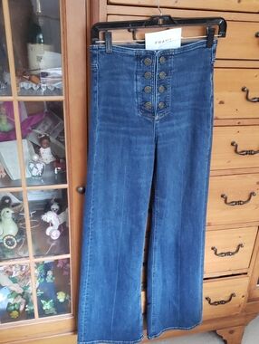 Frame Denim Dark Blue High-Rise Wide-Leg Button-Front Sailor Jeans